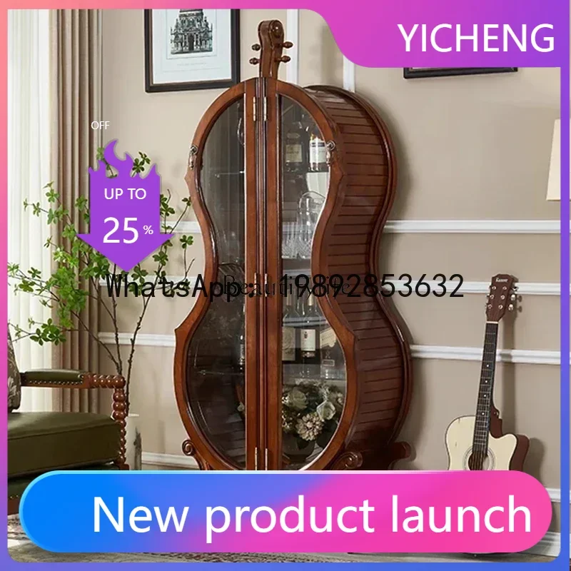 

QQ 66.LAmerican solid wood wine cabinet creative cello European storage with glass door