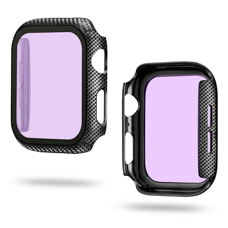 Screen Protector Carbon Fiber Case for Apple Watch SE Cover Series 6 5 4 3 Hard Bumper 40mm 44mm 38mm 42mm for iWatch Glass Film