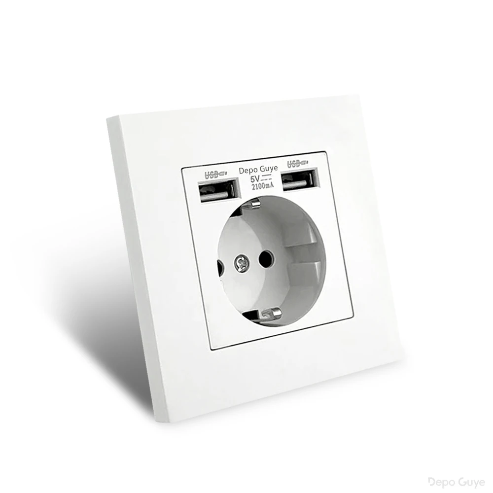 EU Standard Double USB Wall Power Socket,Electrical Socket Wall Plug with Type-c Usb Fast Charing Port 16A PC Panel Outlet 220V
