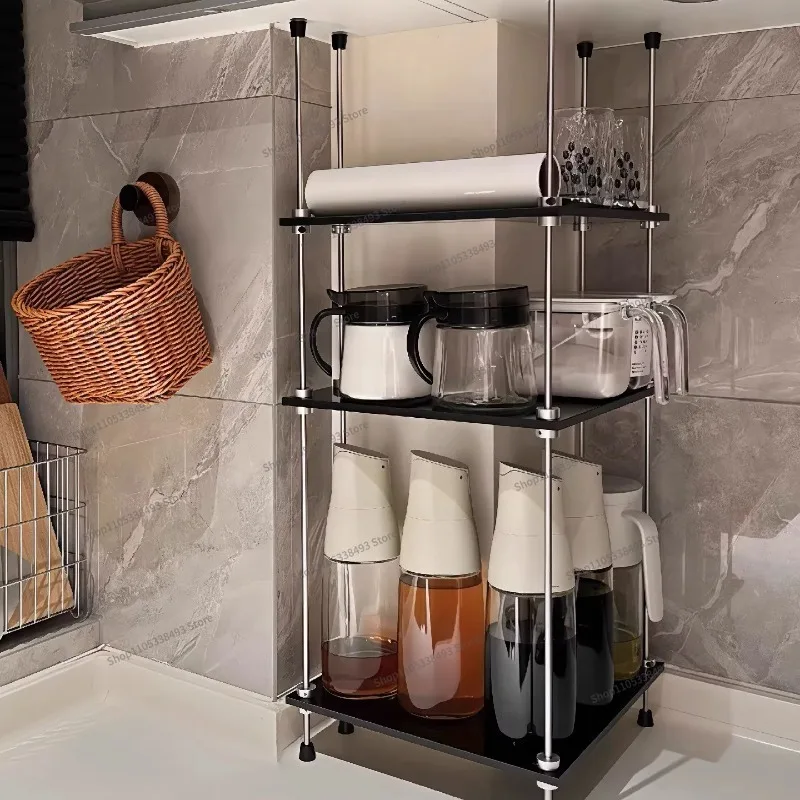 For  Kitchen Corner, Oil, Salt, Sauce and Vinegar Multi-layer Storage Shelf, Household + Table Top Seasoning Tank Rack