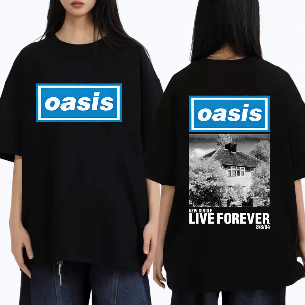 

O-Oasis Live Forever T Shirt British Rock Band T Shirts Men Women Classic Oversized T-shirt Men's Cotton Short Sleeve T-shirts