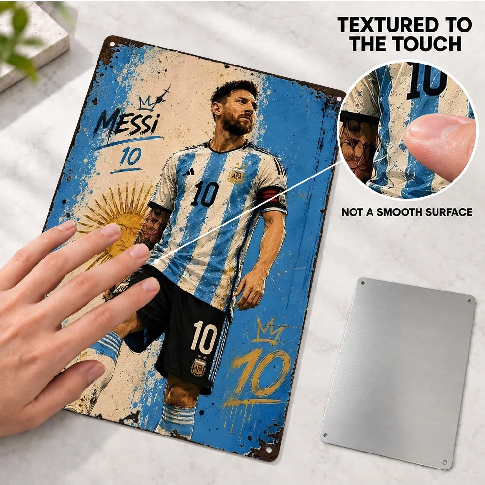 Lionel Messi Footballer Textured Metal Poster Personalized Aluminum Sign Number Ten Jersey Back Graphic Wall Art For Home Gym