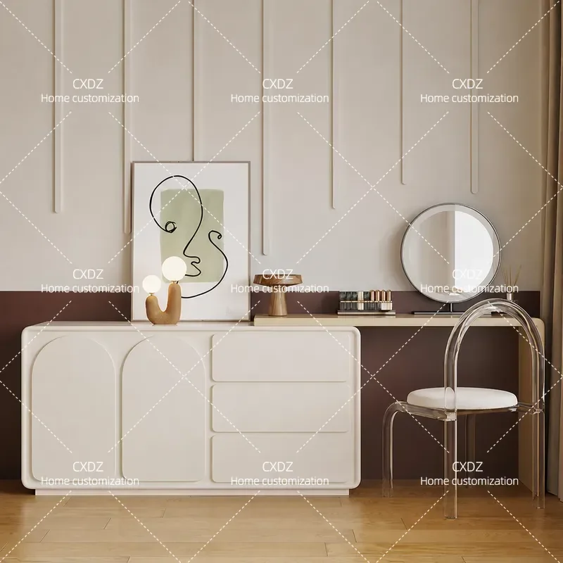 Modern Simple Cream Style Dressing Table with Mirror Extendable Bedroom Vanity Desk Creative Painted Makeup Table for Small
