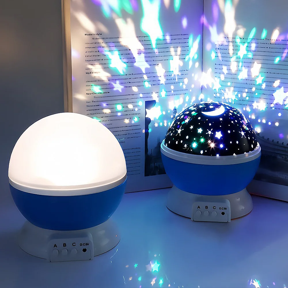 Música giratória Starry Night Light, luz de projeção recarregável, Star Moon, cor diamante, quarto, mesa ambiente