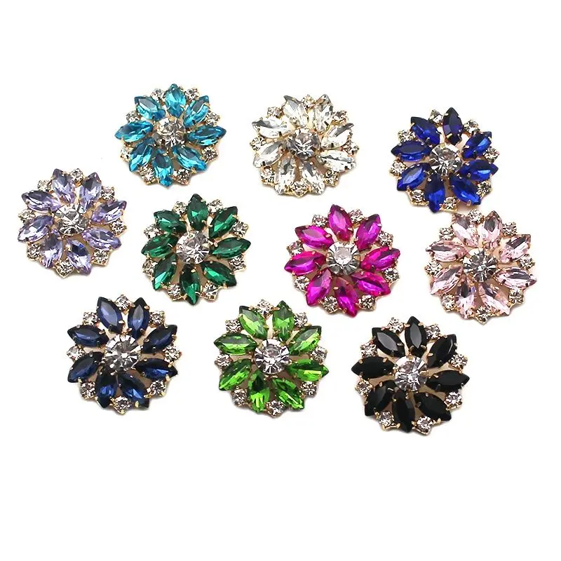 5Pcs Rhinestones Buttons For Clothing Diy Sewing Handwork Supplies Plating Gold Mix Color Glass Decoration