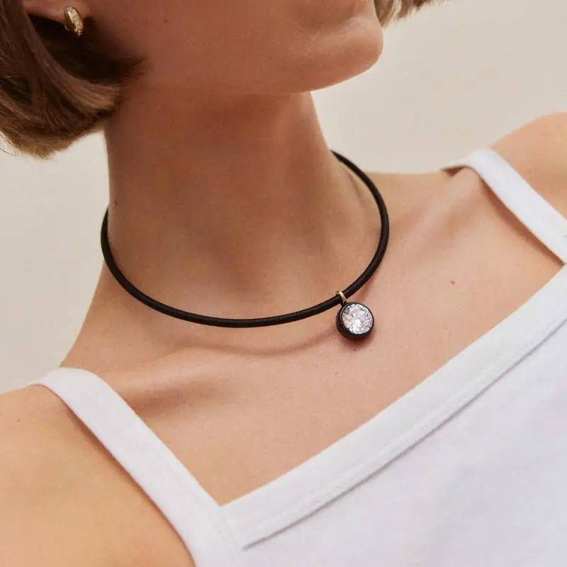 Geometric Zircon Colored Rope Necklace Minimalist Shiny Pendant Jewelry for Women Girls Weekend Outing Wear Accessory
