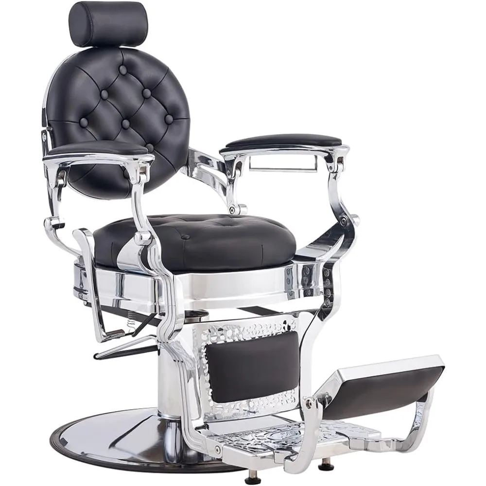 

Barber Chair Salon Chair, Vintage Heavy Duty 700 lb Hair Chair for Barbershop Beauty Tattoo Massage (Black Silver)