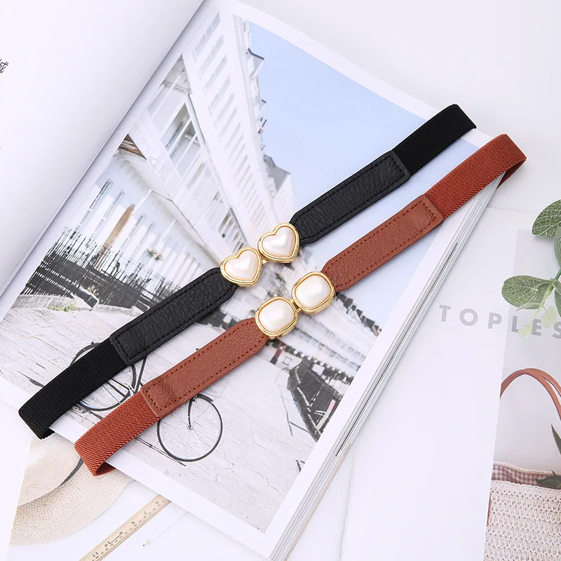 

French Single Product Korean Temperament Retro Pearl Buckle Waist Seal Sweater Jacket Hook Belt Elastic Elastic Belt Women