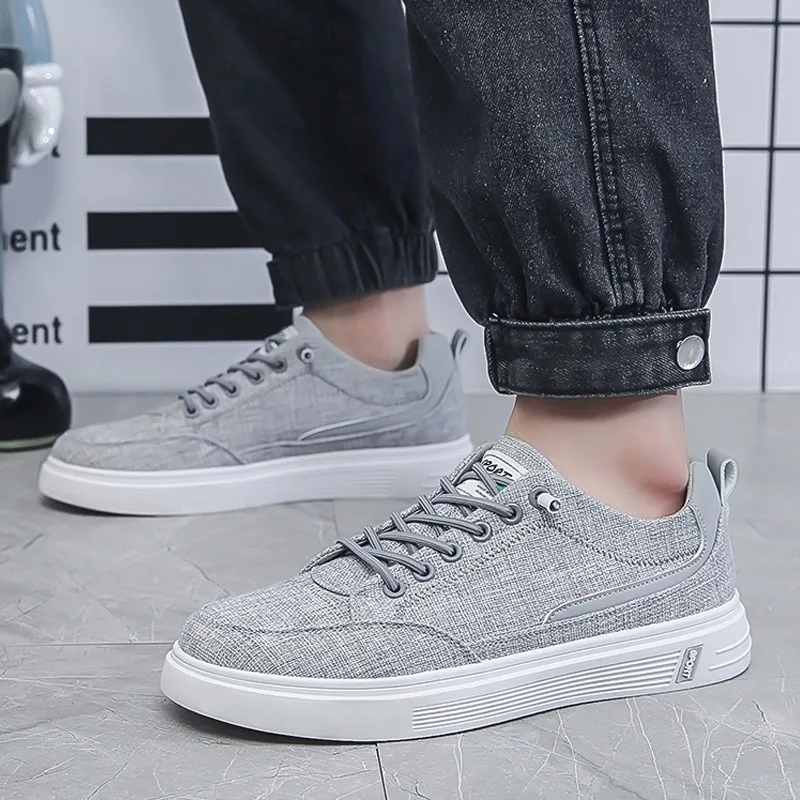 Men's Linen Canvas Casual Sneakers 2026 New Breathable Low-top Daily Streetwear Korean Style Multicolor Footwear