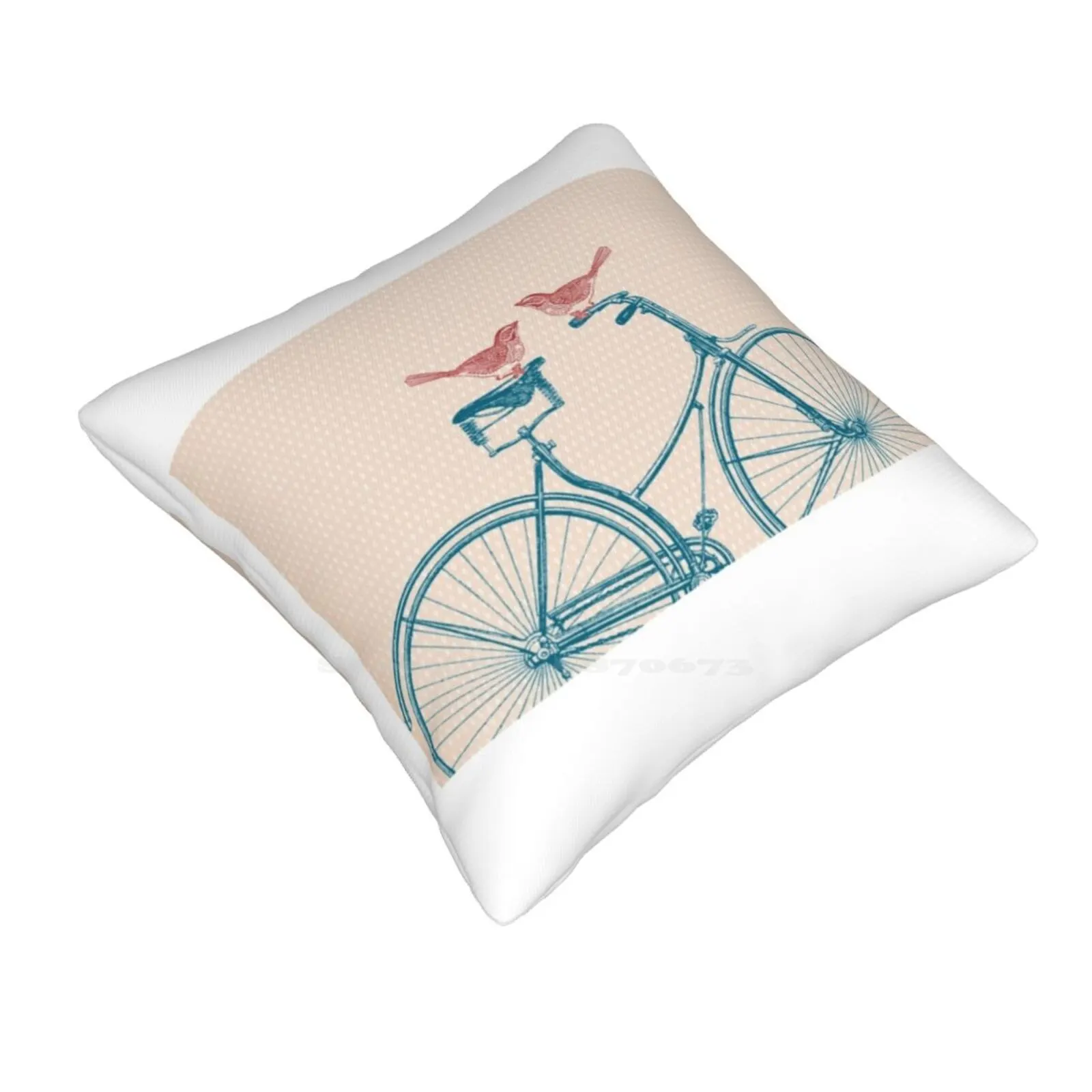 Birds On A Bicycle Funny Cute Decor Square Pillowcase Bird Bicycle Love Valentine Invite Engagement General Vintage Retro