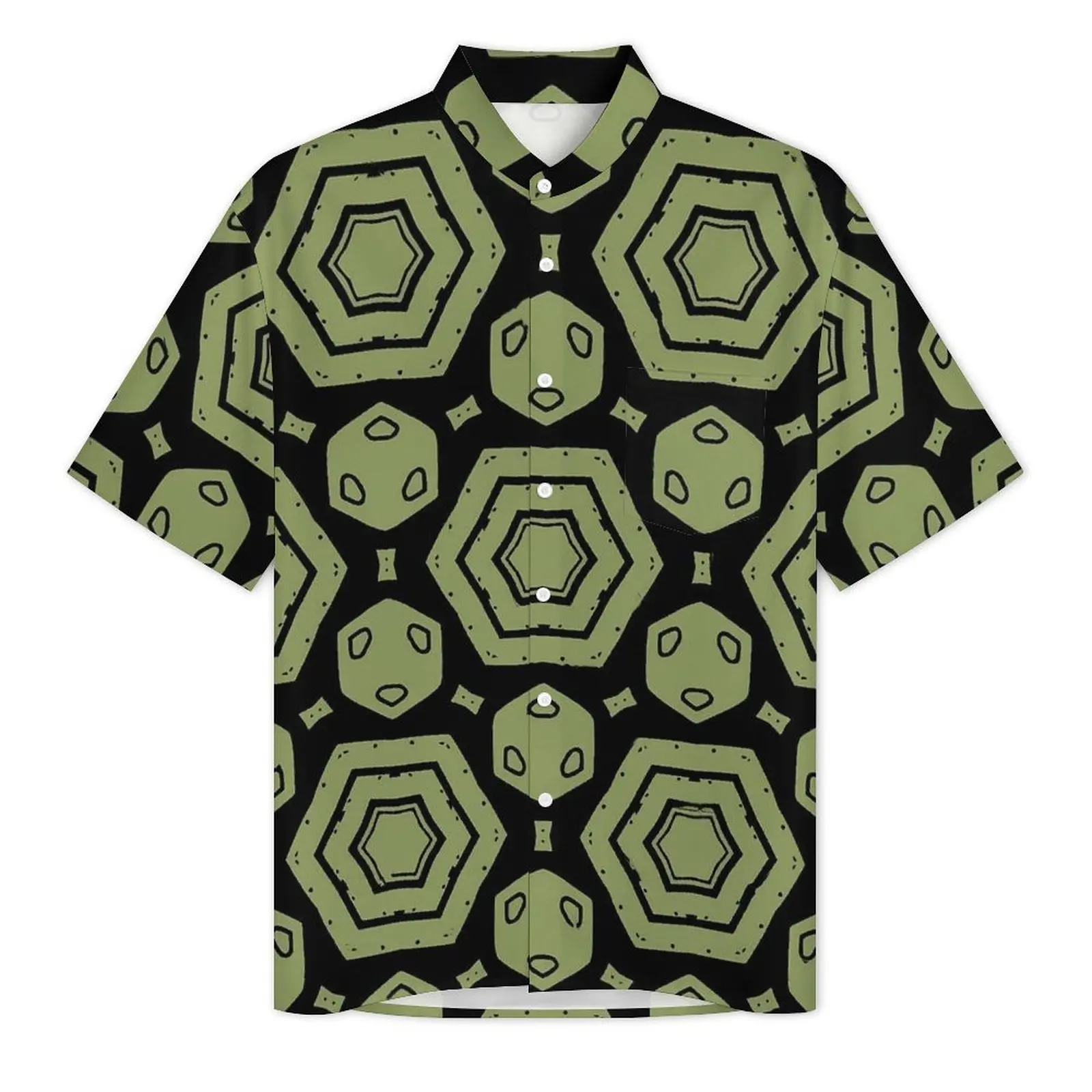 Hawaii Shirt Vacation Moss Green Print Blouses Hexagon Shape Retro Casual Shirts Mens Short Sleeves Y2K Funny Oversized Clothing