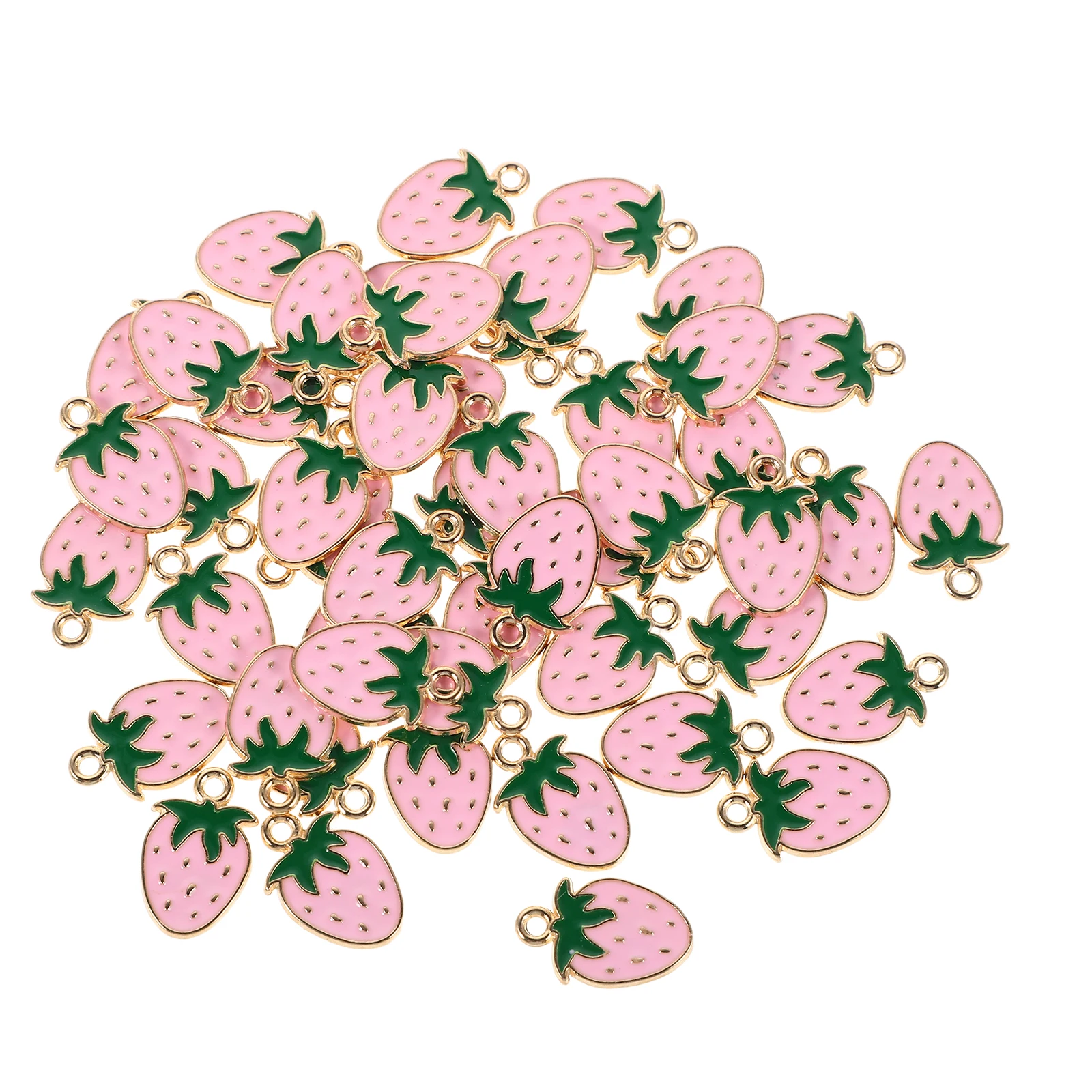

50 Pcs Strawberry Pendant Necklace DIY Accessories Charm Small Fruit Bracelet Making Keychain Charms Alloy