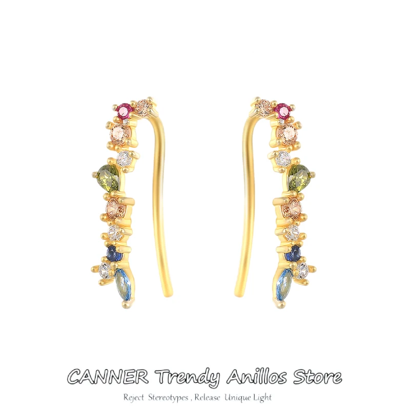 

CANNER Gold Silver Color Mini Stud Earring Colorful Rainbow CZ Zircon Round Climber Earrings for Women Fine Jewelry 2021 Trend