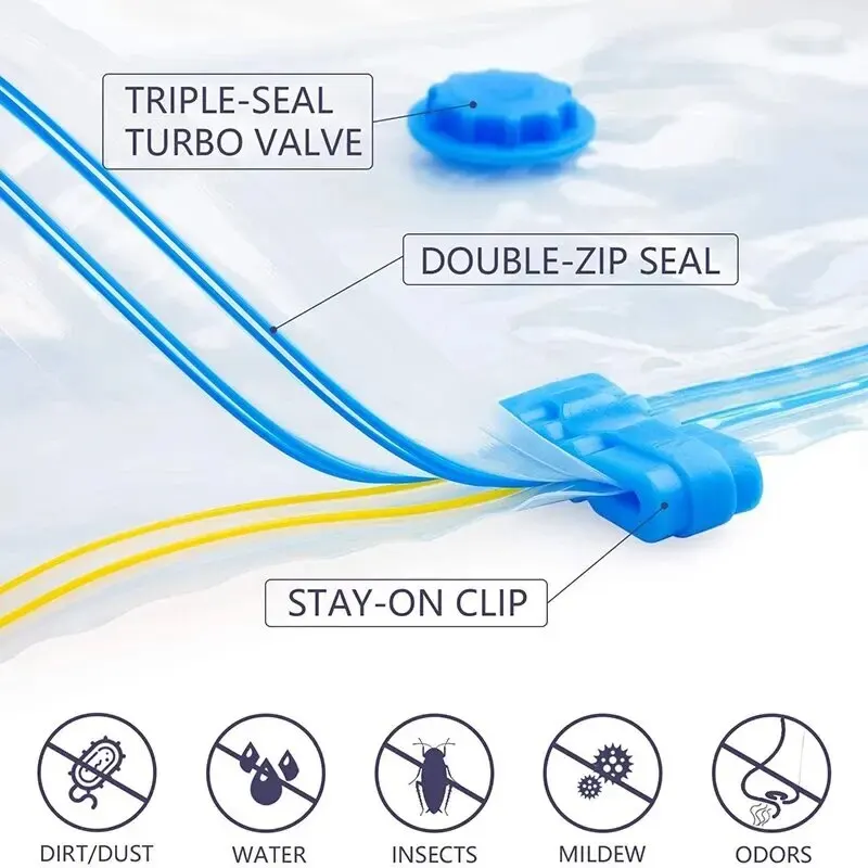 1PC Transparent Border Vacuum Bag For Clothes Storage Bag Home Organizer Compressed Seal Travel Saving Bag