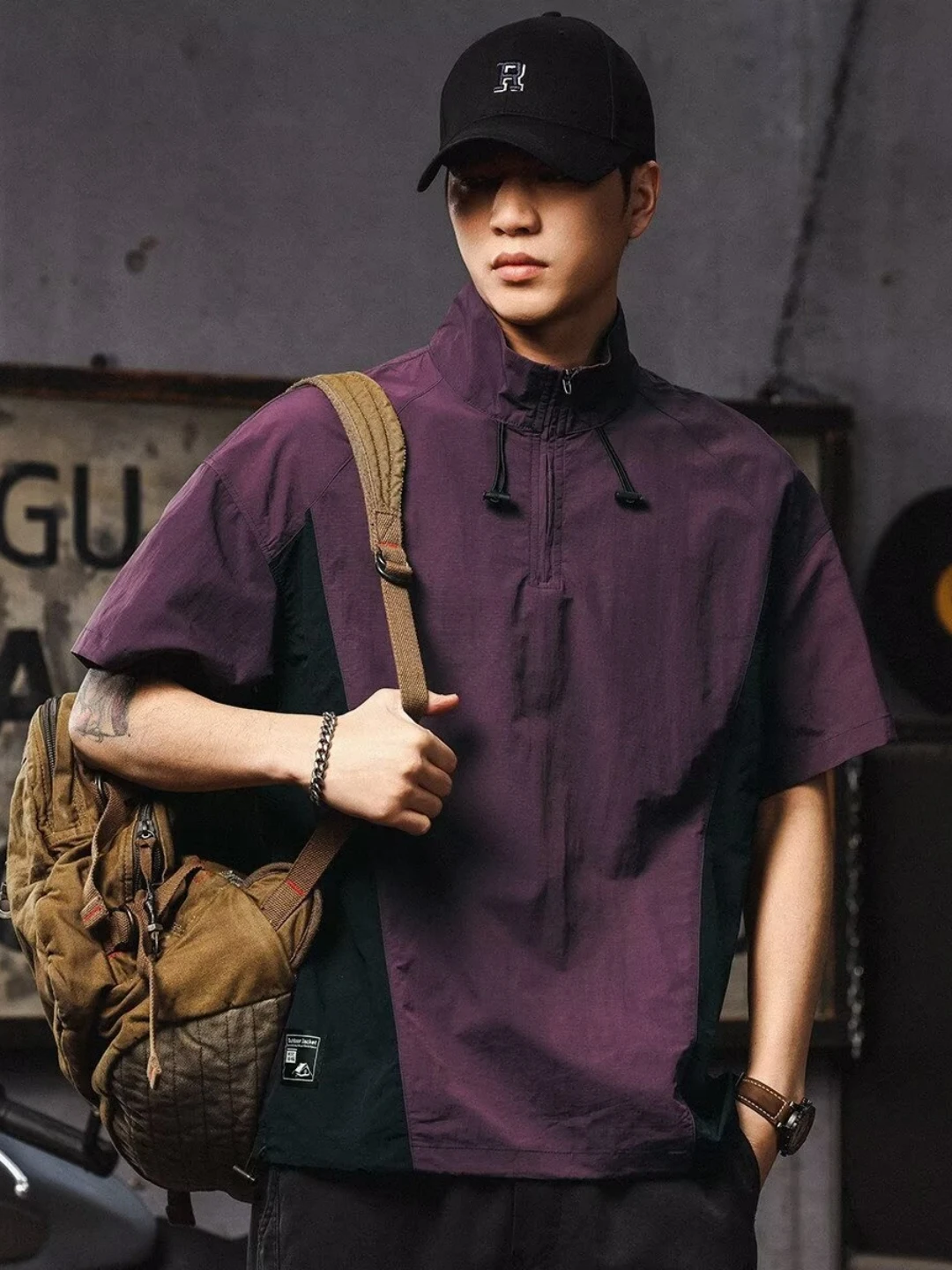 Loose Ice Silk Men's Shirt Short Sleeve Summer Thin Outdoor Functional Workwear Jacket Half Zip up Top Breathable Quick Dry