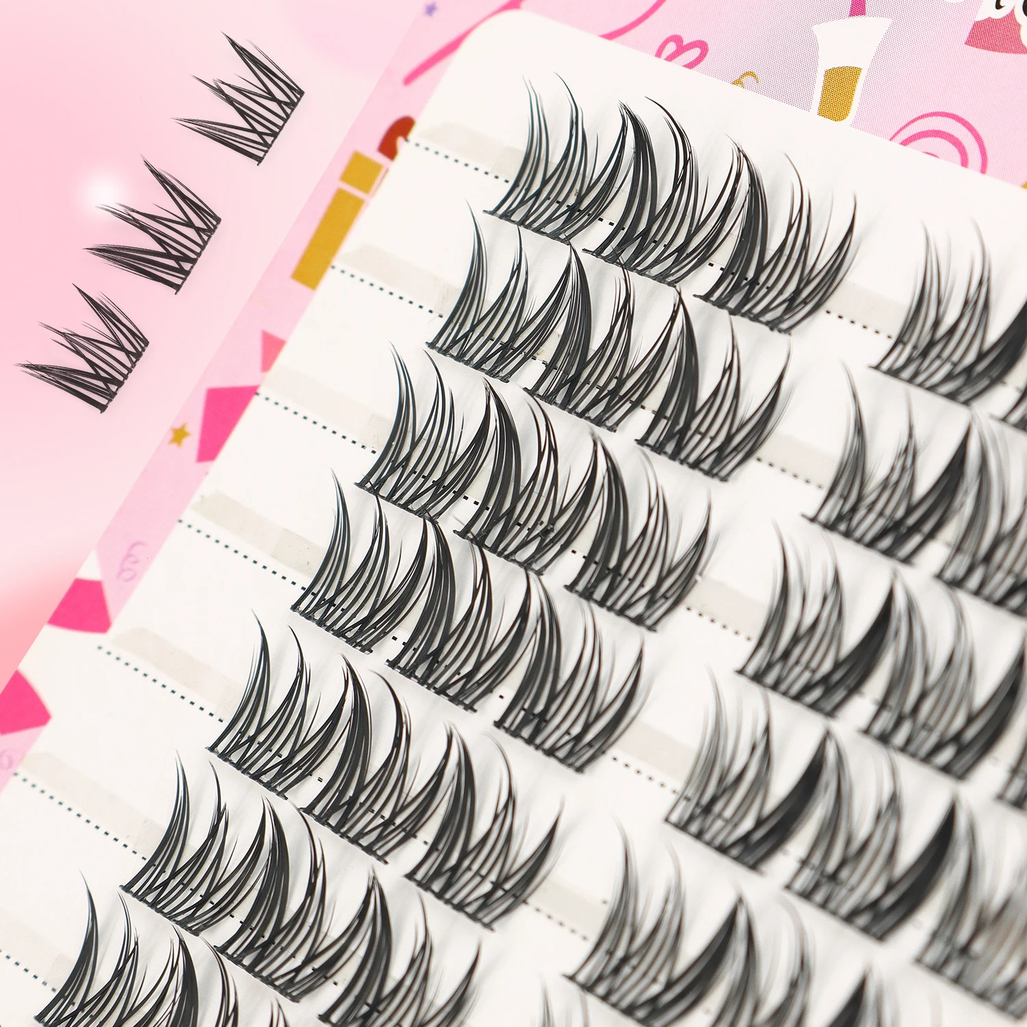 Sztuczne rzęsy w kępkach, gęste, model 60/80 kępek, miękkie i wygodne, dla dziewczyn, grupowe, kreskówkowe oczy.