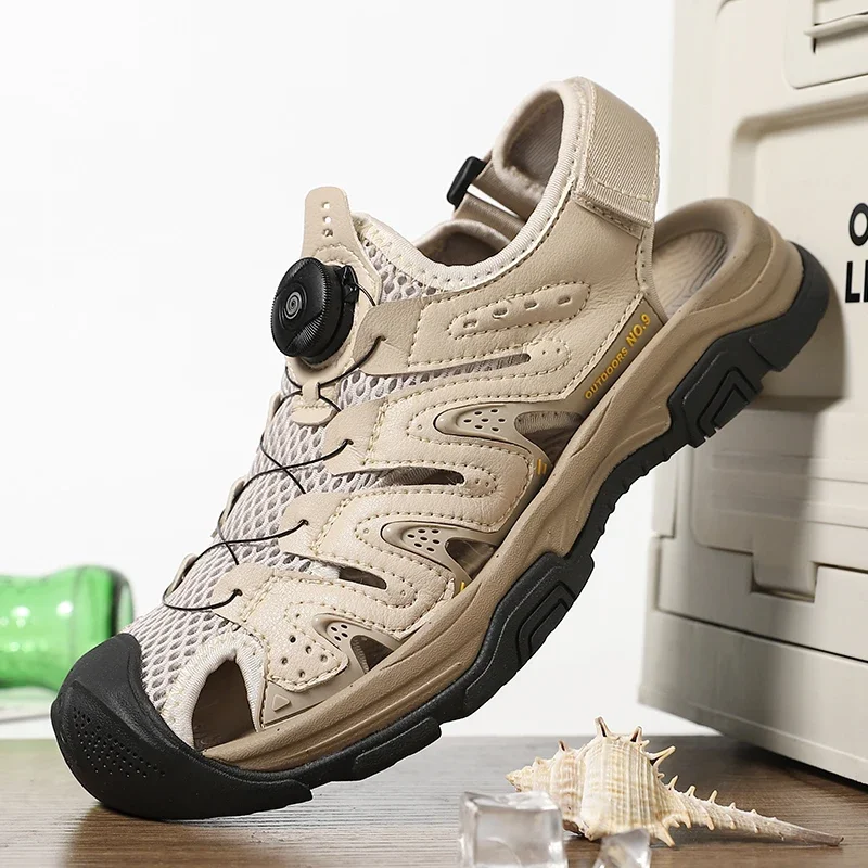 

Summer Men Sandals Genuine Leather Mens Casual Shoes Outdoor Men Leather Sandals for Men Beach Shoes Roman mens Shoes