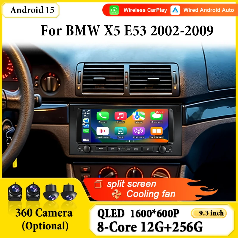 Android 15 9.3 inch GPS Navigation For BMW X5 E53  2002-2008 Car Stereo Audio Autoradio Video Players Bluetooth WIFI 4G DSP