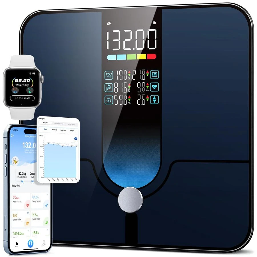 

Digital Bluetooth Bathroom Scale Smart Body Weight Scale Large Display Body Fat BMI Heart Rate Scale 280x280mm
