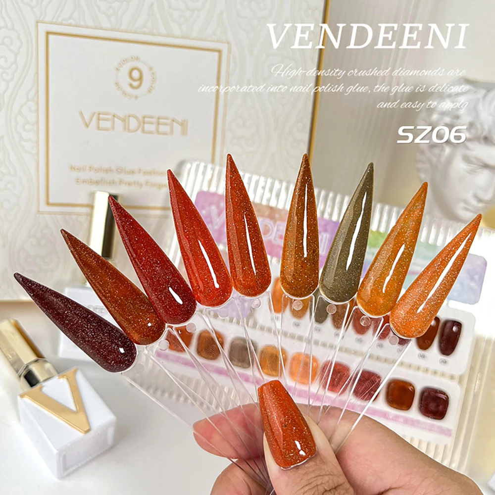 Vendeeni TPO FREE 9 Farben/Set Orange Glitzer Gebrochener Diamant Gel-Nagellack Herbst-Ahornblatt UV-LED-Gel-Lack mit Display – Detail 14