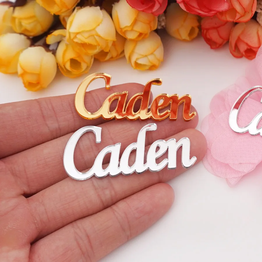 5 cm 8 cm di larghezza Nomi dello sposo e della sposa Decorazione di nozze Adesivi per specchi acrilici personalizzati privati