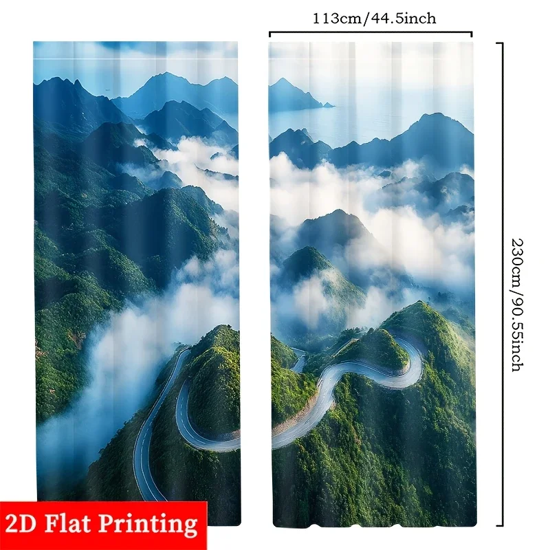 Cloud and Mist Mountain Pattern Print Drapes Room Darkening Window Curtains for Home Decor,Rod Pocket Blackout Curtains Bedroom