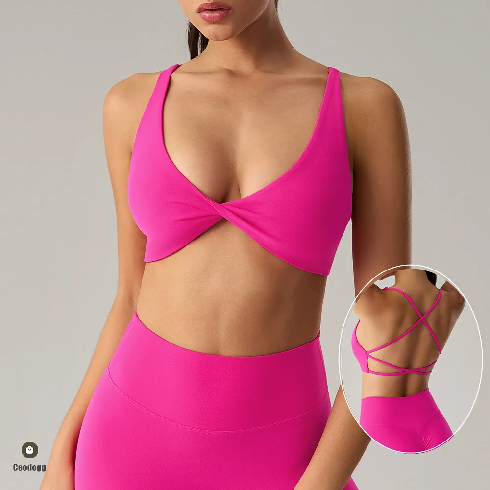 

Twist Yoga Bra Women's Beautiful Back Gym Sports Underwear Hollow out Back Running Fitness Vest Push Up Workout Top XP371