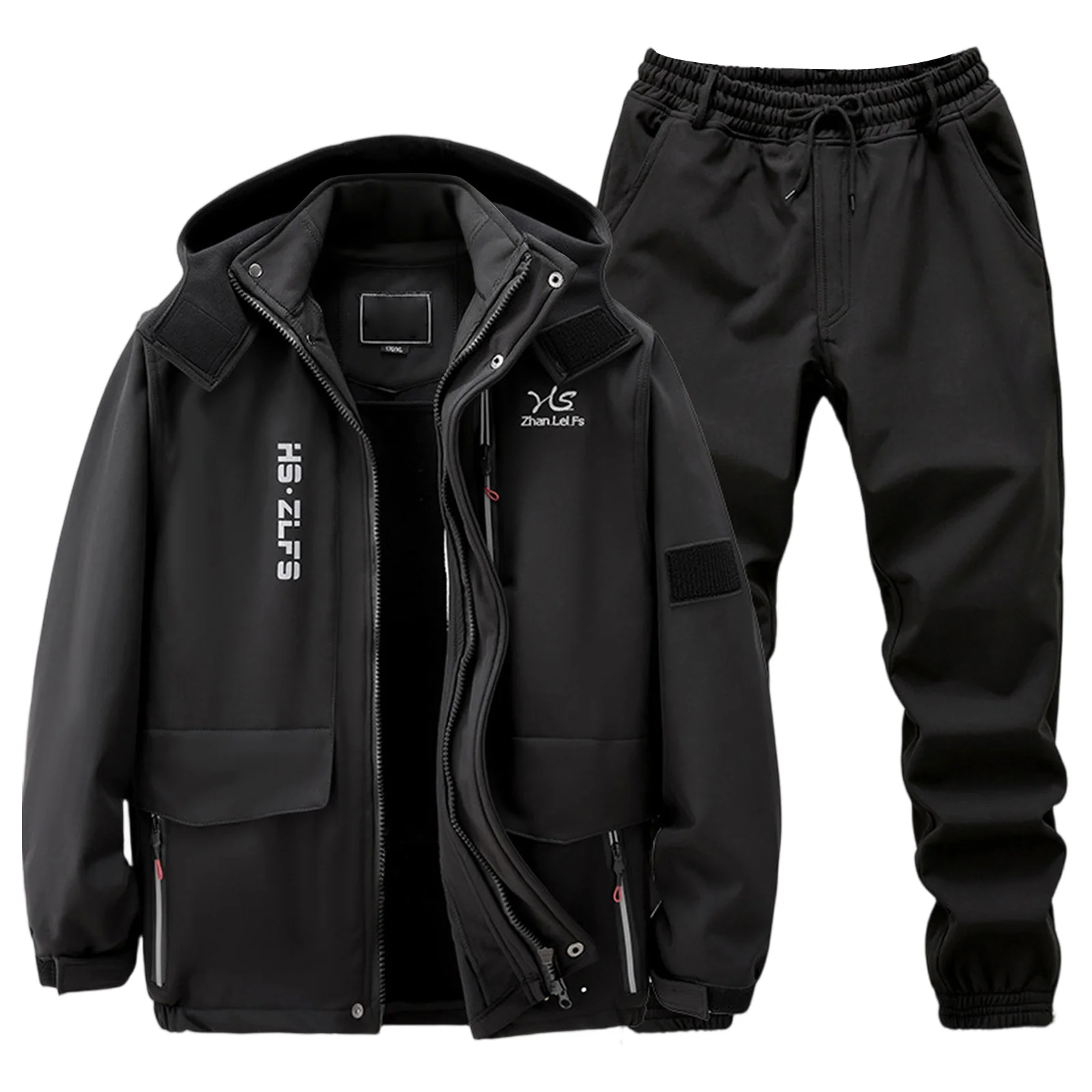 두꺼운 플리스 야외 등산복 남성용 방풍 방수 따뜻한 재킷과 바지 세트 가을 겨울 하이킹용