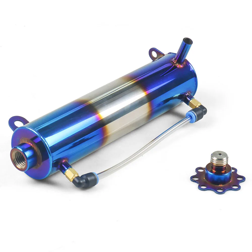 Universal 400ML Cylindrical Radiator Coolant Cooling Burnt Blue Aluminum Catch Tank Overflow Reservoir