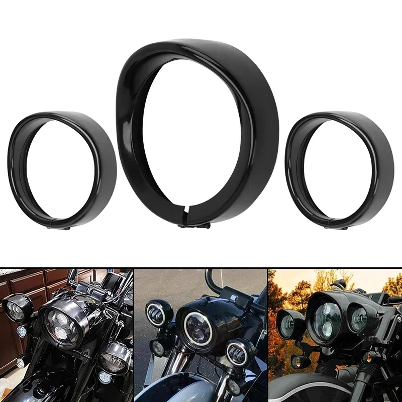 

Motorcycle 7" Headlight Ring Bezel Visor 4.5" Fog Light Lamp Trim Cover Black For Harley Touring Road King Electra Glide Softail