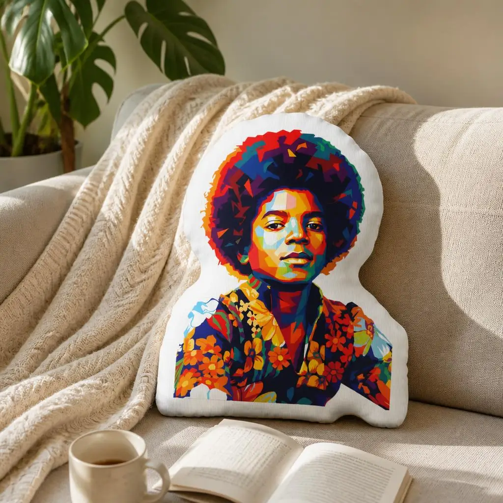 Young Michael Jackson Portrait Shaped Pillow Pop Music Icon Cushion Colorful Art Throw Pillow Sofa Decor Living Room Gift