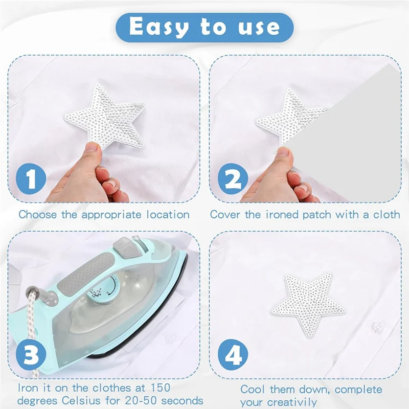 A59E-50 قطعة ستار الترتر خياطة الحديد على زين ستار المطرزة بقع شكل نجمة رقعة إصلاح DIY بها بنفسك