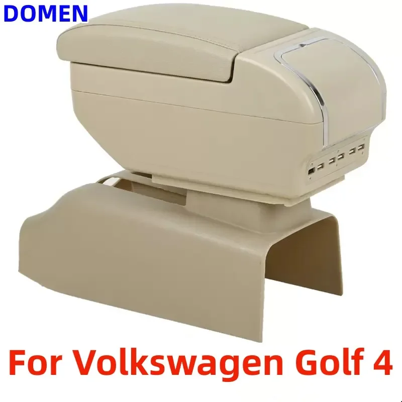 

For Volkswagen Golf 4 Armrest Box Central Store Content With Retractable Cup Hole Large Space Dual Layer USB Charging