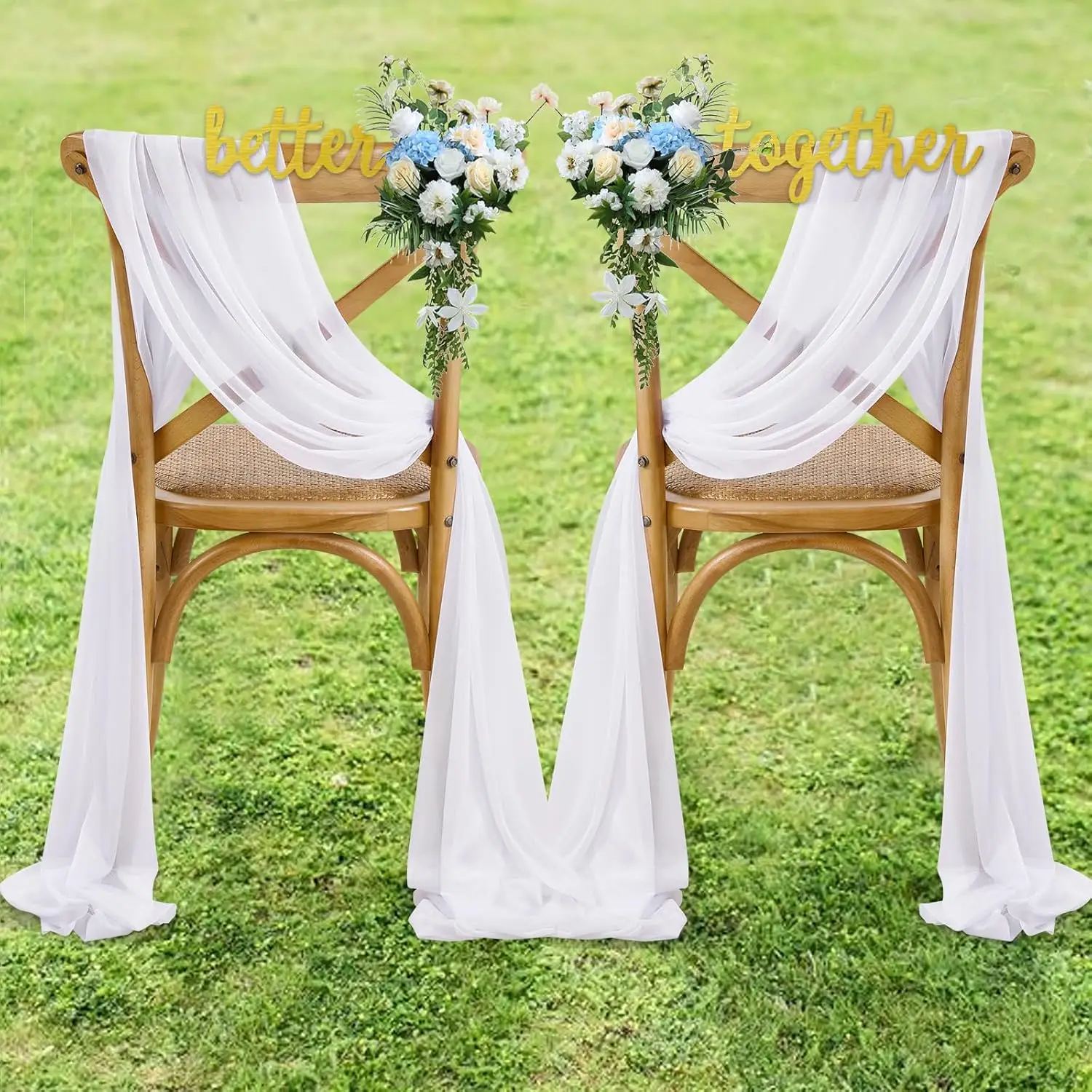 Chiffon Chair Sashes Wedding Chair Decoration Set of 2 for Party Banquet Event Baby Shower Ceremony Aisle Chairs Decors，30x300cm