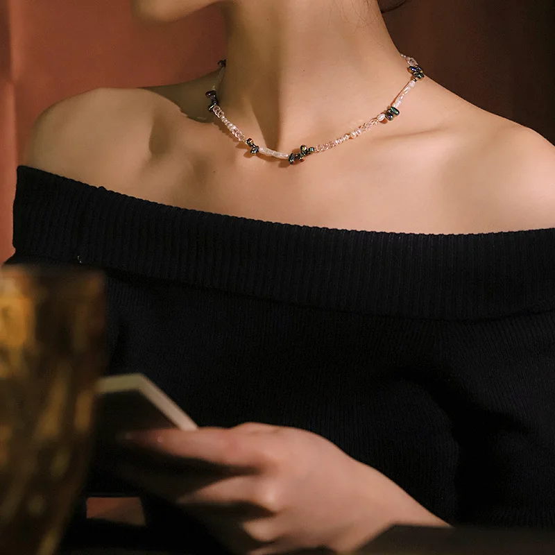 

Ожерелье из стекла с постепенным цветом и имитацией жемчуга для женщин, элегантная цепочка на ключицы, воротник на шею, вечерние, свадебные, модные ювелирные изделия, подарок