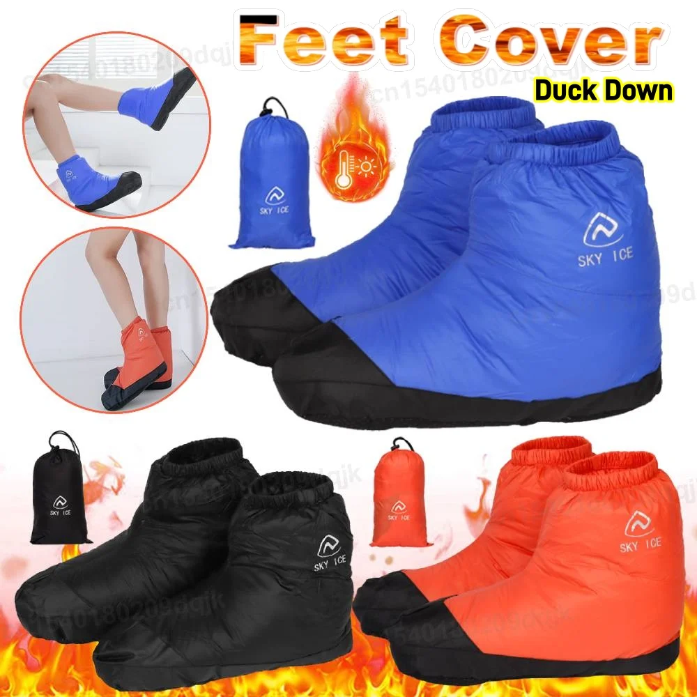 Botines ultraligeros con plumón de pato, cubierta para zapatos, zapatillas para tienda de campaña al aire libre, calcetines para pies de invierno en bolsa de dormir, plumón de pato blanco 90%