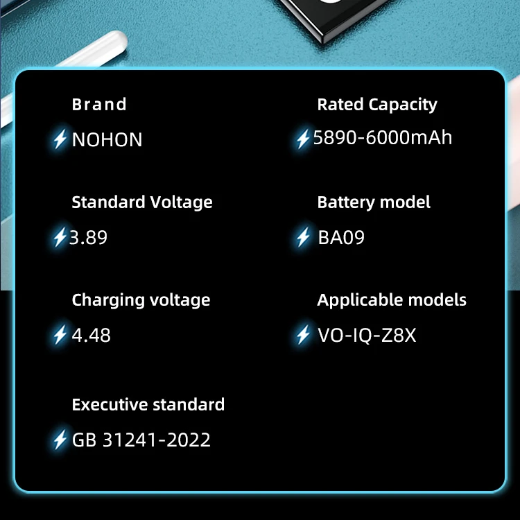 NOHON Lithium Polymer Battery for Vivo iQOO Z8X Z7X Z6X Z5X Z1X Z1 Z3 Z5 Z6 Z7 Replacement Phone Batteries Bateria + Tools