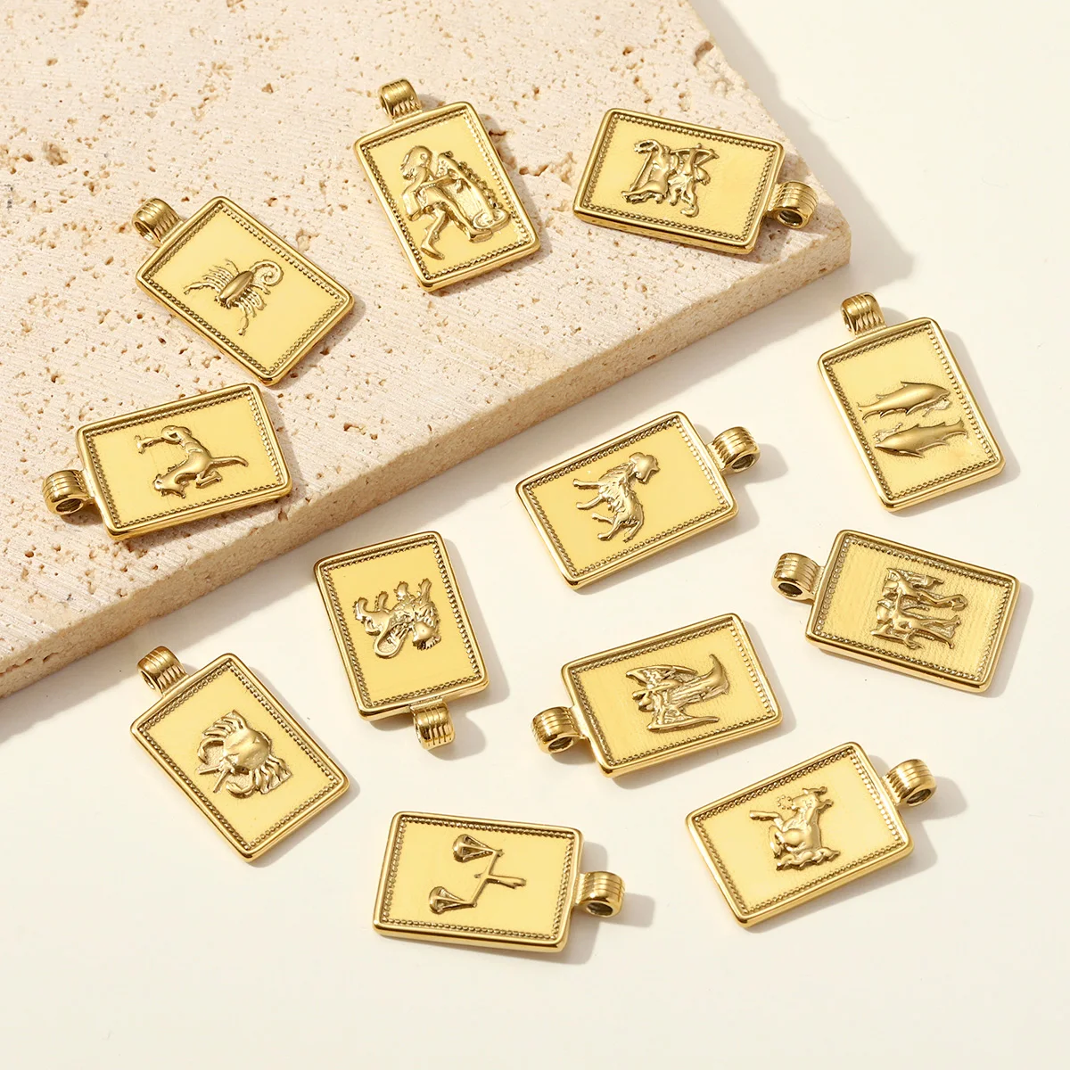 

3Pcs/Lot Stainless Steel Constellation Charms Rectangle Twelve Zodiac Pendant For DIY Making Necklace Fashion Jewelry