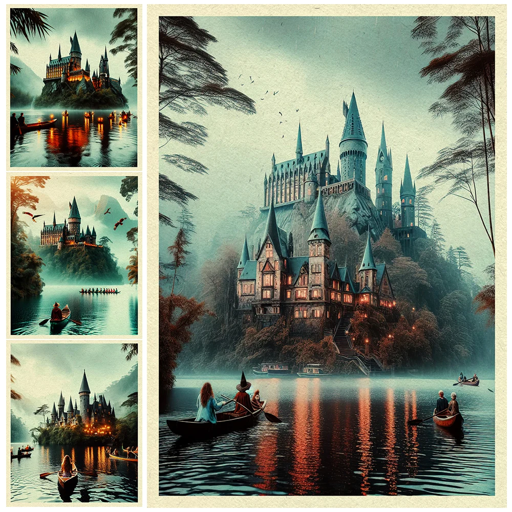 

Journey To The Academy Of Magic,Vintage Wall Art Canvas Painting,A School For Witches Deep In The Forest,Gothic Art Poster Print