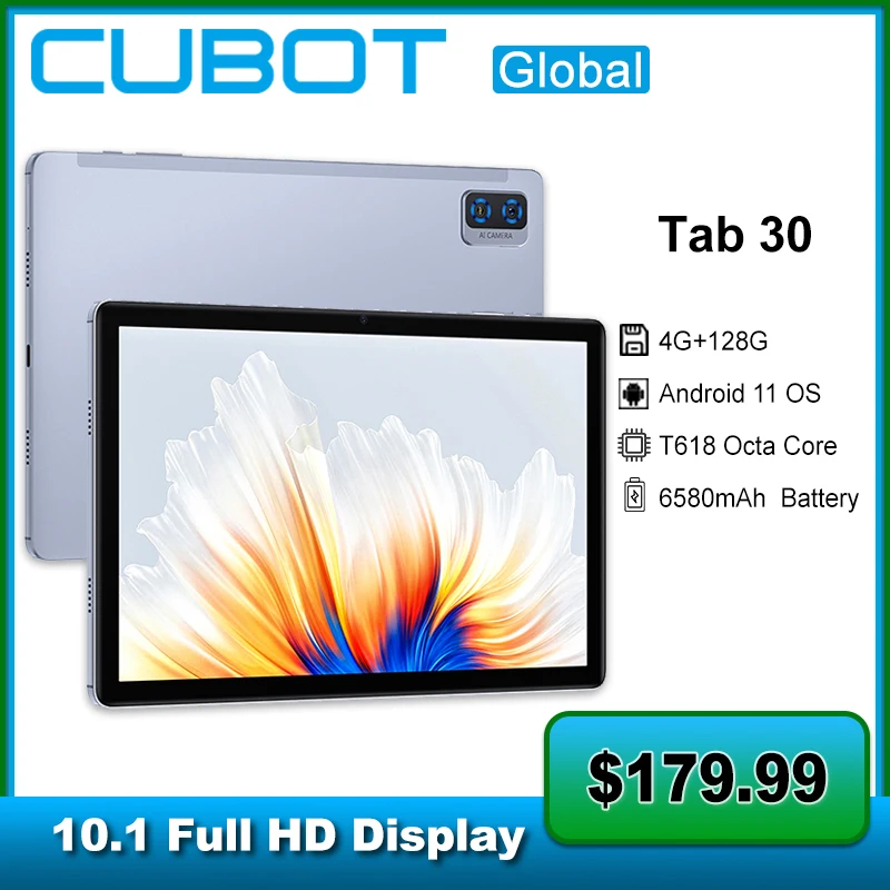 Cubot-Tableta Tab 30 DE 10,1 pulgadas, dispositivo con batería de 6580mAh, Android 11OS T618, ocho núcleos, 4G de ROM, 128 GB de RAM, cámara frontal, Tarjeta SIM Dual de 5MP
