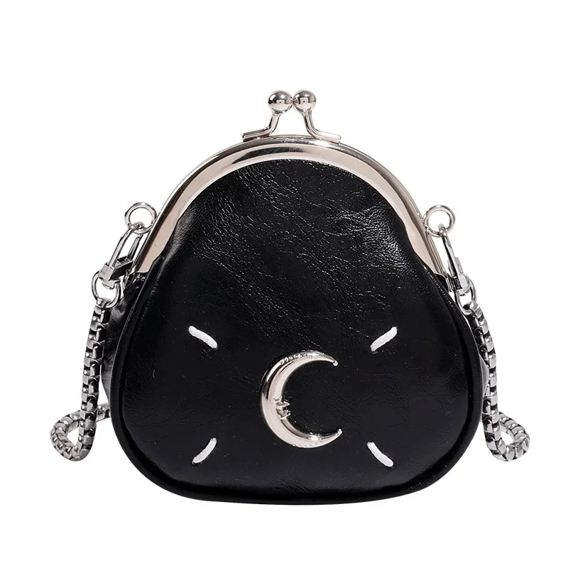 Korean Metal Moon Aesthetic Women Coin Purse Lipstick Bag Y2k Chain Luxury Mini Crossbody Bag Clamping Shell Bag Girl Gift