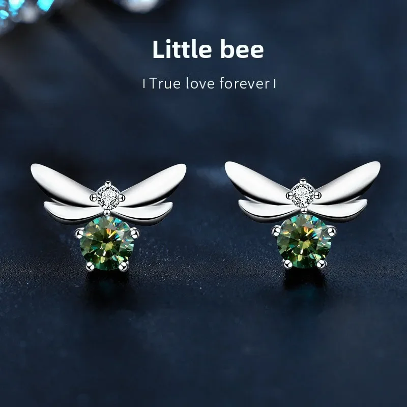 

Light luxury 925 sterling silver bee moissanite stud earrings for women, anniversary valentine's day gift