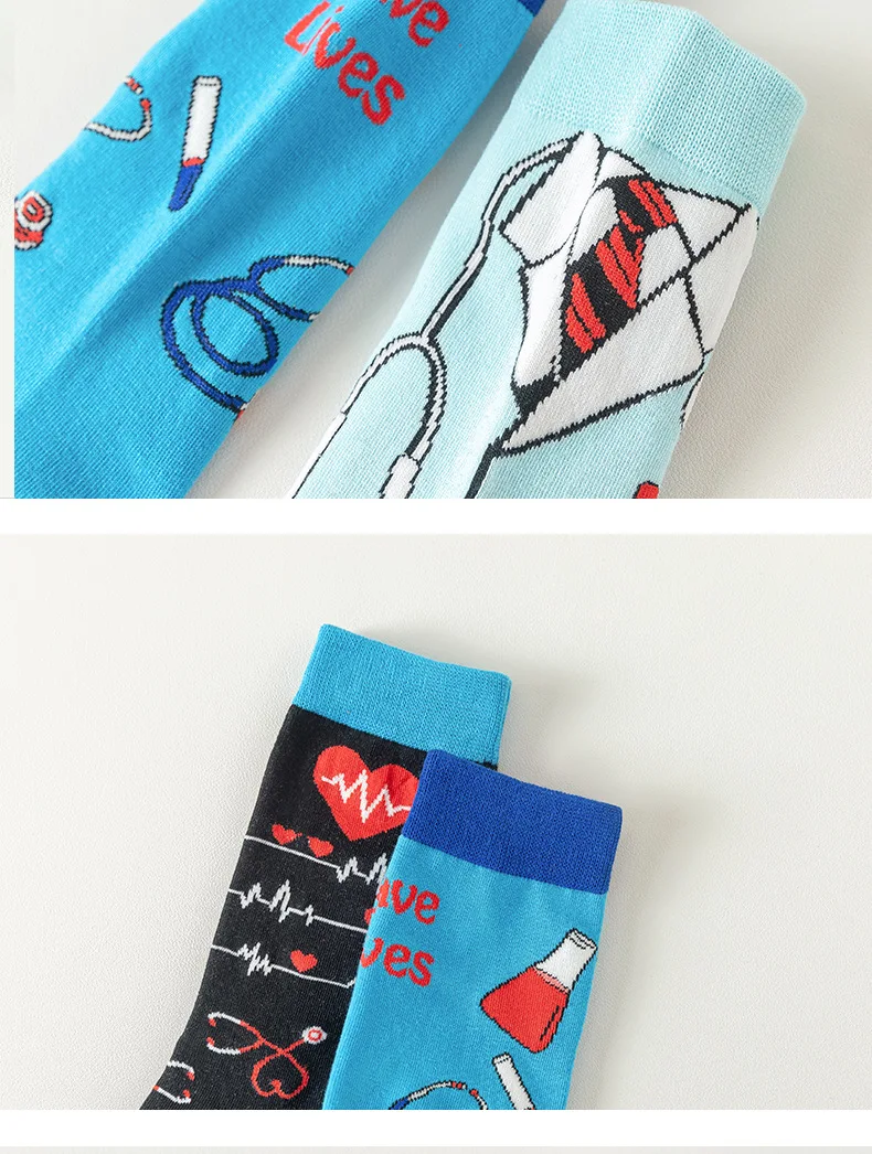 Doctor Nurse Theme Middle Tube Socks Color collision Retro Soft Sock Man Woman Four Seasons Leisure Breathable Socks