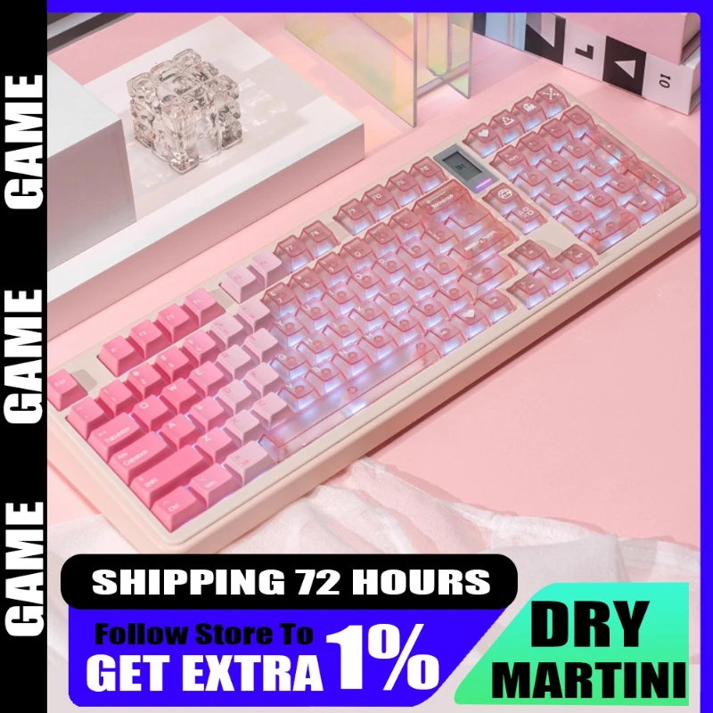

DRY MARTINI Pink Peach Blossom PBT+PC Hybrid Keycap Set Matte Frosted Translucent Cherry Profile for MX Keyboard Customized Gift