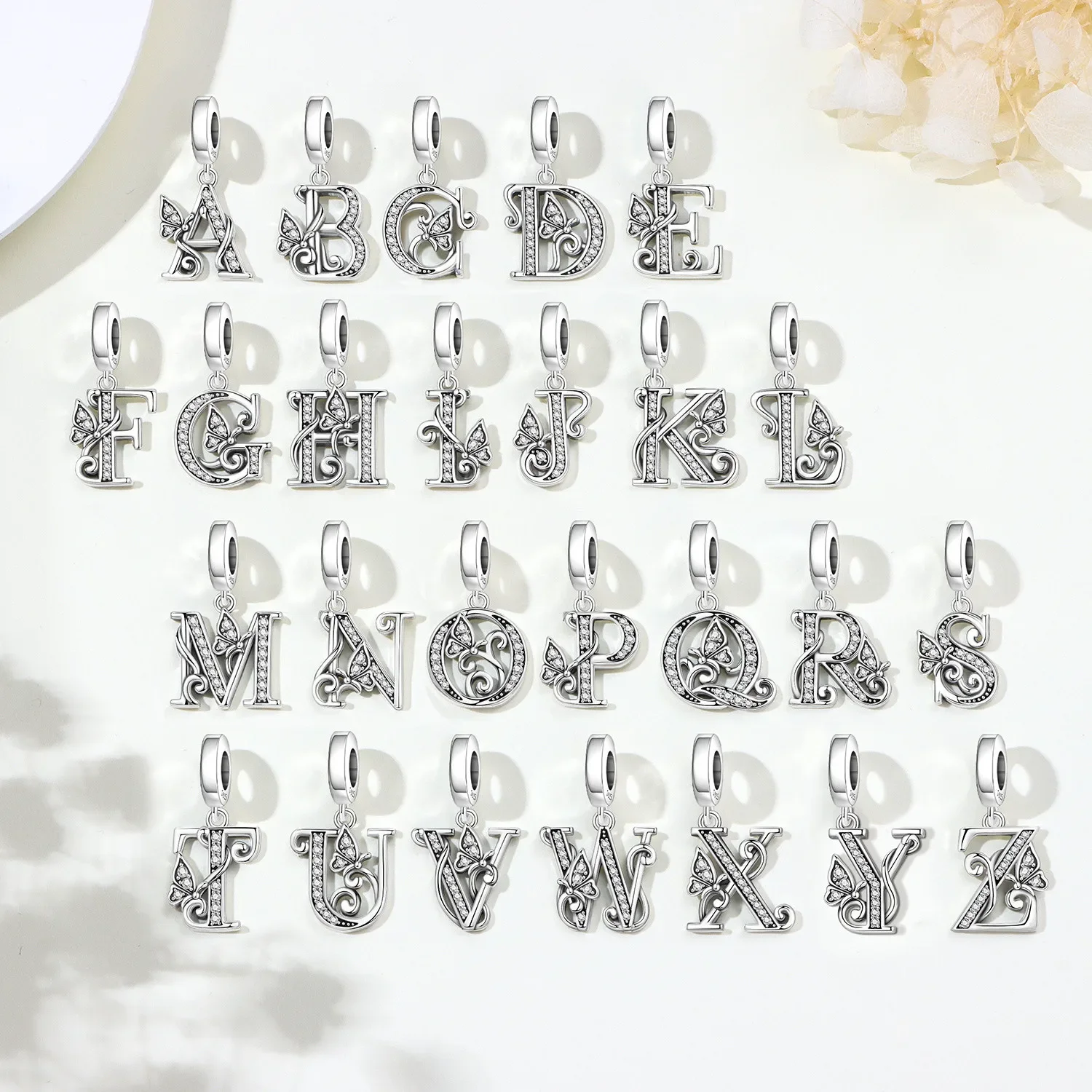 Original 925 Silver 26-letter Butterfly Alphabet Series English Letters Beads Fit Bracelet Valentine Fine Gift Women Diy Jewelry