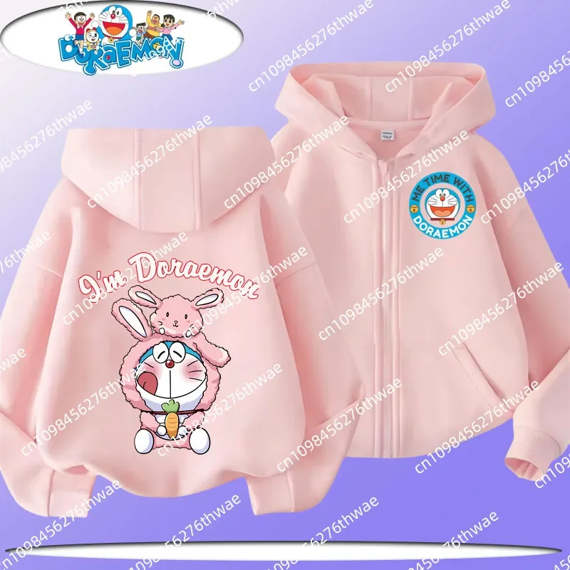 

Новая детская толстовка с капюшоном на молнии для мальчиков и девочек Doraemon - весенне-осеннее пальто - спортивная повседневная рубашка с мультяшным принтом