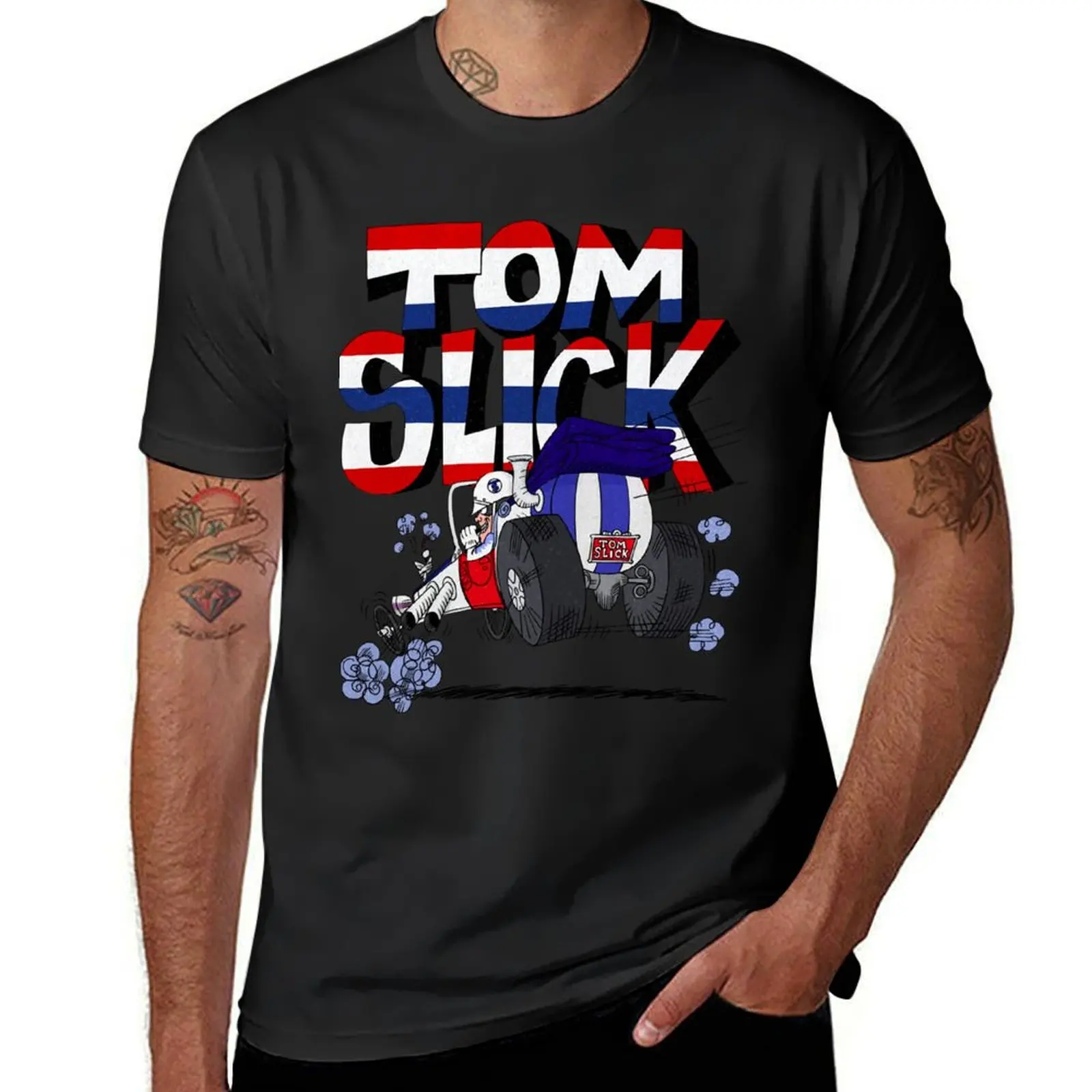 Tribute To Jay Ward Cartoons Tom Slick In The Thunderbolt Grease Slapper With Patriotic Logotyp T-Shirt