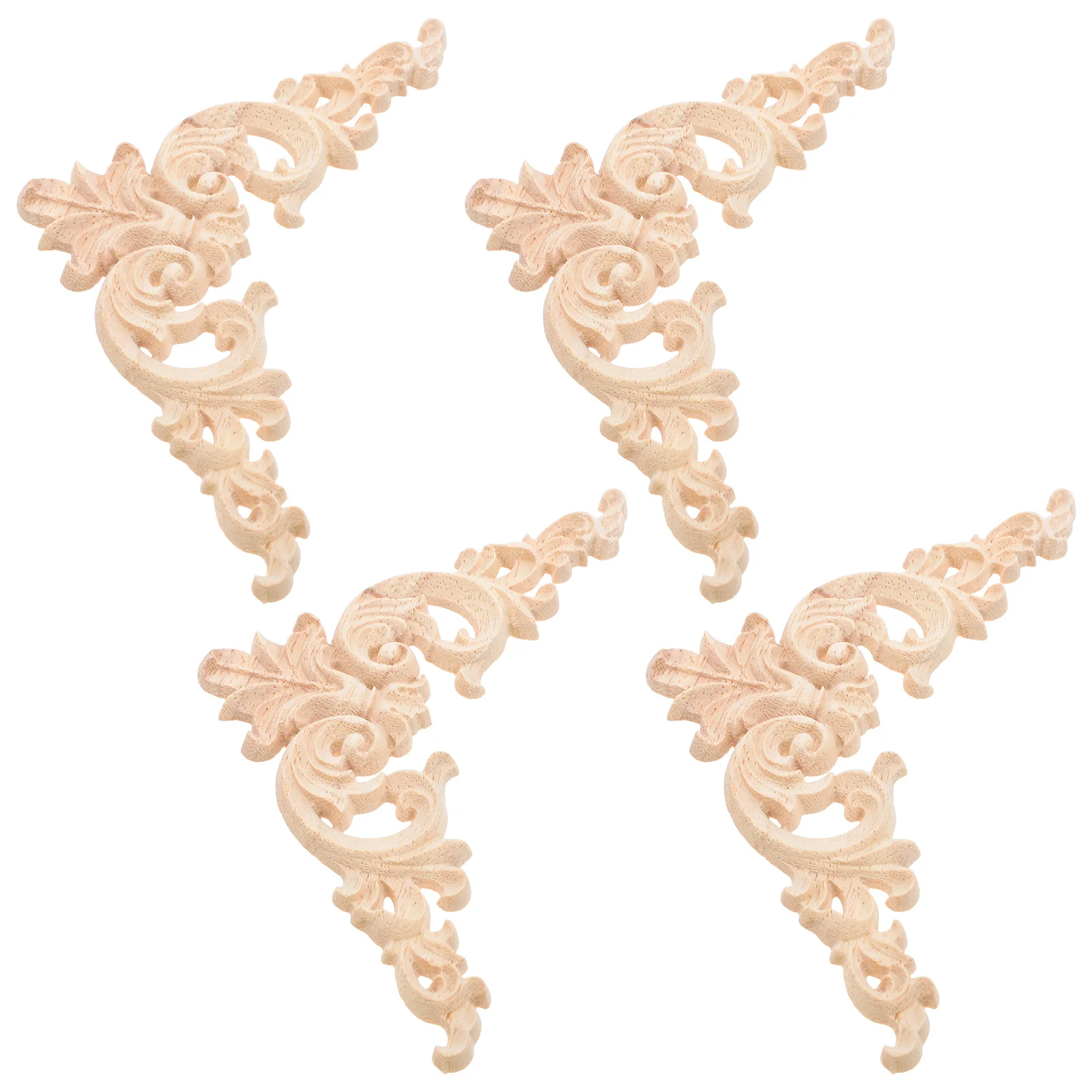

4pcs European Style Carving Appliques Unpainted Solid Wood Diy Furniture Decoration Corner Onlays For Cabinet Door Mirror Bed