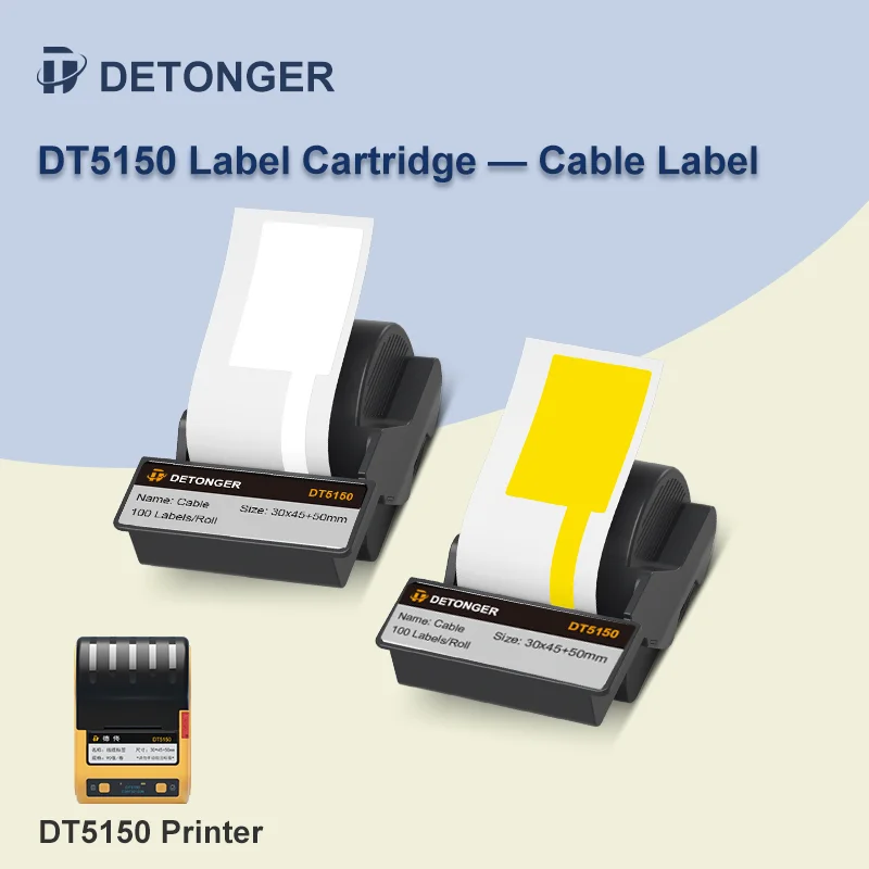 DETONGER Cable Label Cartridge Only for DT5150 Ribbon Printer Waterproof Oil Resistant Tear Resistant Adhensive Sticker