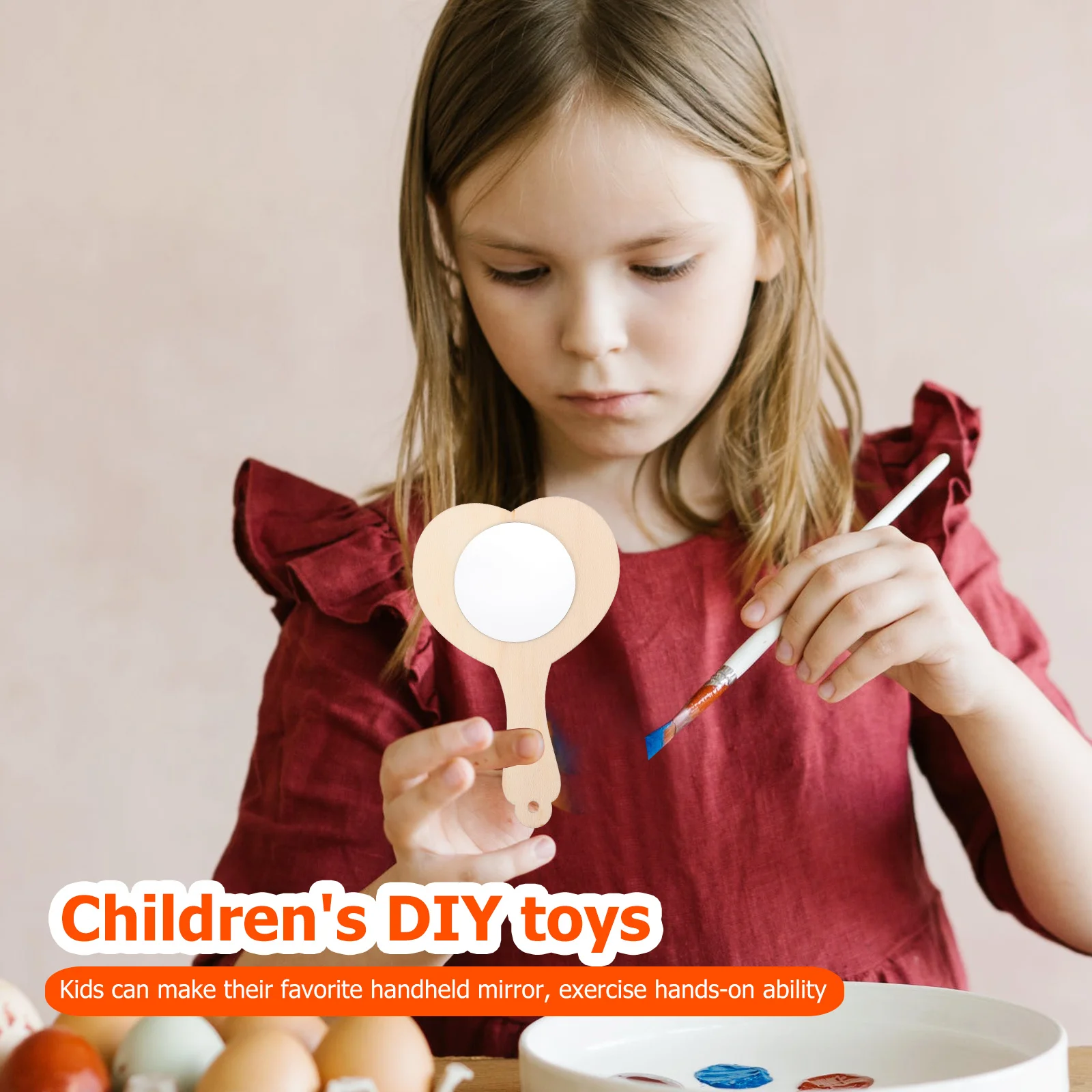 

10Pcs DIY Unfinished Wooden Handheld Heart Mirror Blank Makeup Craft Materials Creative Educational Activity